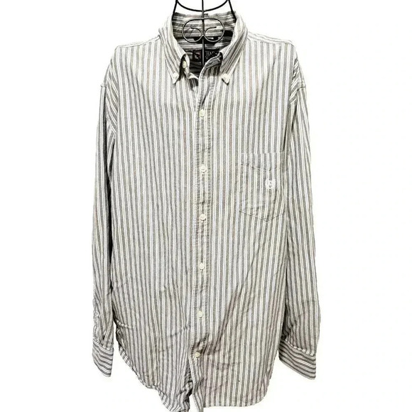 Chaps Other - Chaps Button Up Shirt XL Men's White Gray Blue Stripe Long Sleeve 100% Cotton